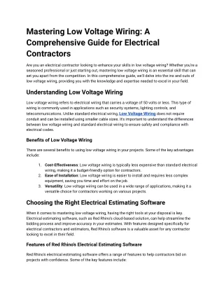 Mastering Low Voltage Wiring_ A Comprehensive Guide for Electrical Contractors