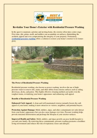 Revitalize Your Home's Exterior with Residential Pressure Washing