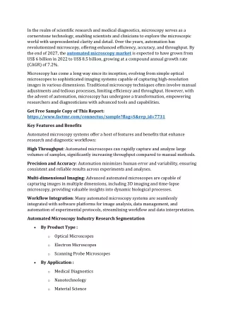 Automated Microscopy Market Share, Demand, Emerging Trend | Forecast to 2027