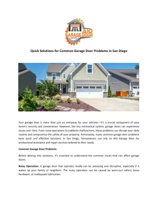 Quick Solutions for Common Garage Door Problems in San Diego