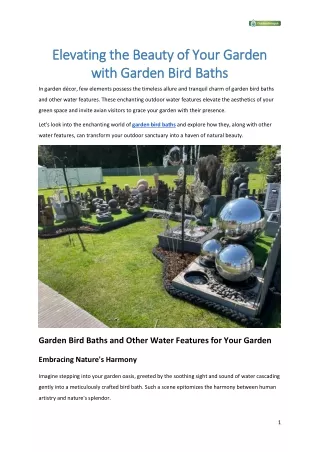 Elevating the Beauty of Your Garden with Garden Bird Baths