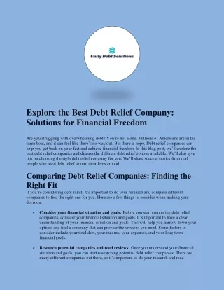 Explore The Best Debt Relief Company: Solutions For Financial Freedom