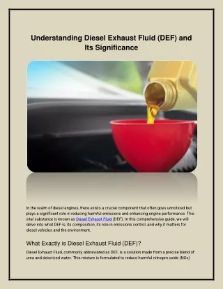 Understanding Diesel Exhaust Fluid (DEF) and Its Significance