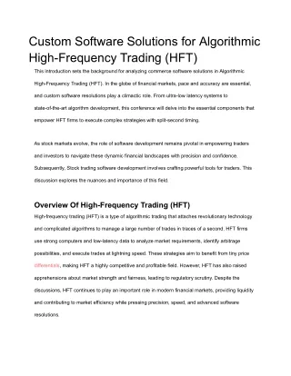 Custom Software Solutions for Algorithmic High-Frequency Trading (HFT)