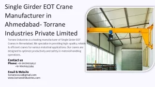 Single Girder EOT Crane Manufacturer in Ahmedabad