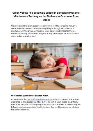 Green Valley: The Best ICSE School in Bangalore Presents: Mindfulness Techniques