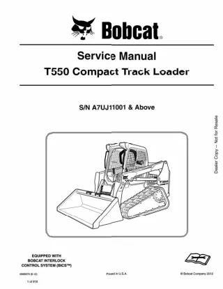 BOBCAT T550 COMPACT TRACK LOADER Service Repair Manual SN A7UJ11001 AND Above
