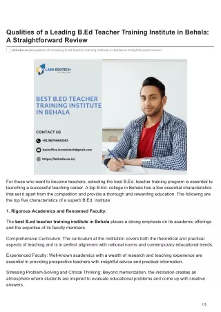 Qualities of a Leading BEd Teacher Training Institute in Behala A Straightforward Review