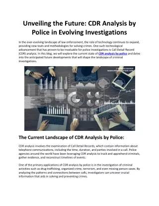 Unveiling the Future: CDR Analysis by Police in Evolving Investigations