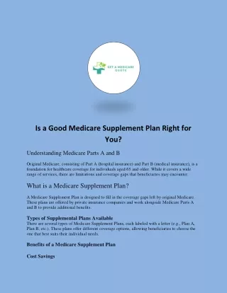 Is a Good Medicare Supplement Plan Right for You?