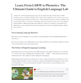 Learn, From LSRWto Phonetics The Ultimate Guide to English Language Lab