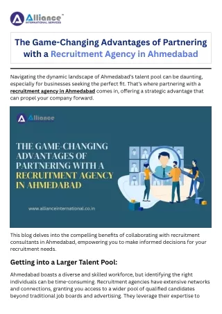 The Game-Changing Advantages of Partnering with a Recruitment Agency in Ahmedabad