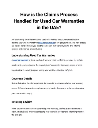 How is the Claims Process Handled for Used Car Warranties in the UAE_