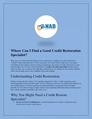 Where Can I Find a Good Credit Restoration Specialist?