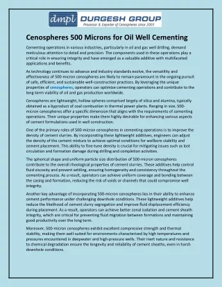 Cenospheres 500 Microns for Oil Well Cementing