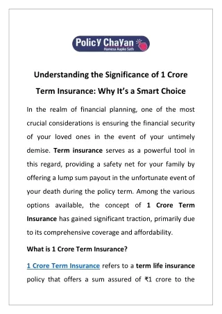 Understanding the Significance of 1 Crore Term Insurance Why It s a Smart Choice