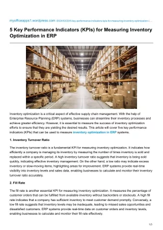 5 Key Performance Indicators KPIs for Measuring Inventory Optimization in ERP