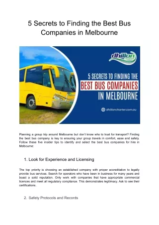 Revealing 5 Insider Secrets to Identifying the Best Bus Companies in Melbourne