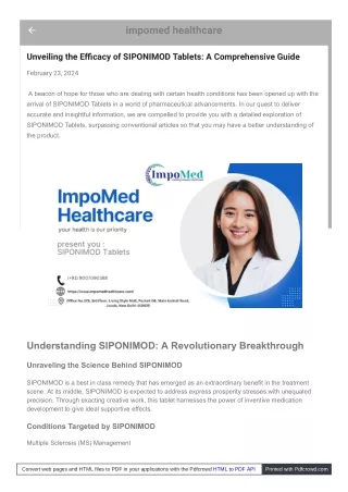 Unlock Vitality: SIPONIMOD Tablets by ImpoMed for Optimal Health