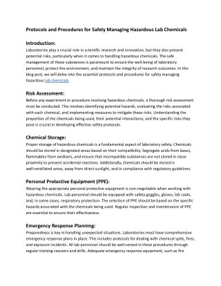 Protocols and Procedures for Safely Managing Hazardous Lab Chemicals