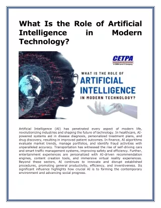 What Is the Role of Artificial Intelligence in Modern Technology - CETPA Infotech