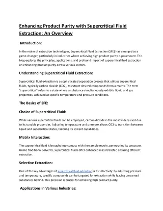 Enhancing Product Purity with Supercritical Fluid Extraction - An overview