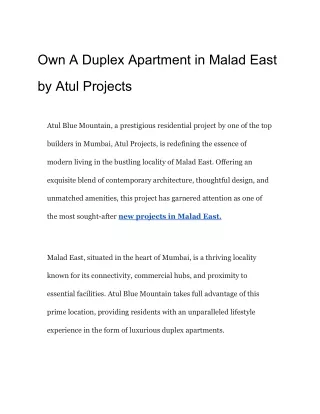 Own A Duplex Apartment in Malad East by Atul Projects