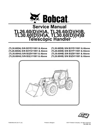 Bobcat TL30.60HB Telescopic Handler Service Repair Manual SN B3Z811001 and Above