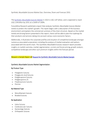 Synthetic Absorbable Sutures Market Size, Overview, Share and Forecast 2031