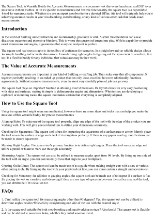 The Square Tool: A Versatile Companion for Accurate Measurements