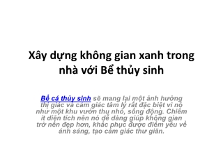 Xây dựng không gian xanh trong nhà với Bể thủy sinh