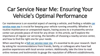 Car Service Near Me Ensuring Your Vehicle's Optimal Performance