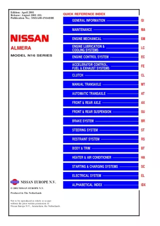 2001 Nissan Almera N16 Service Repair Manual