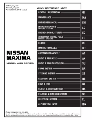 2001 Nissan Maxima Service Repair Manual