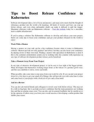 Tips to Boost Release Confidence in Kubernetes