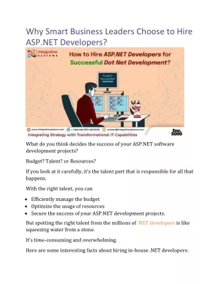 Why Smart Business Leaders Choose to Hire ASP.NET Developers