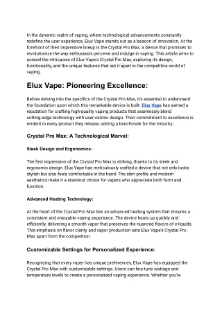 A Deep Dive into Elux Vape and Crystal Pro Max