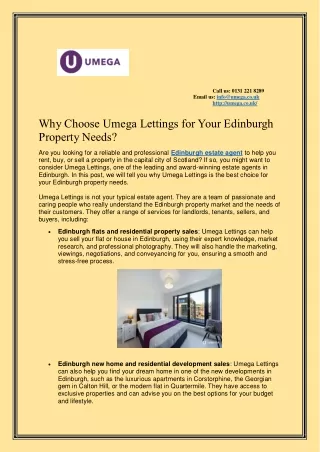 Why Choose Umega Lettings for Your Edinburgh Property Needs?