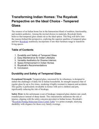 Transforming Indian Homes - The Royaloak Perspective on the Ideal Choice - Tempered Glass