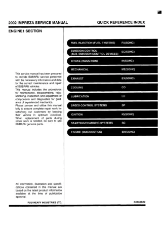 2001 Subaru Impreza Service Repair Manual