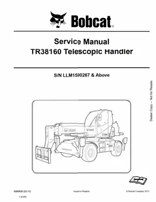 Bobcat TR38160 Telescopic Handler Service Repair Manual SN LLM1590267 AND Above