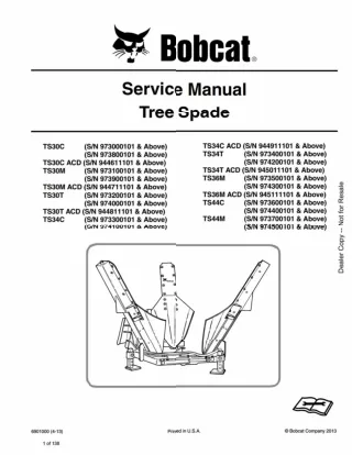 Bobcat TS30C ACD Tree Spade Service Repair Manual SN 944611101 And Above