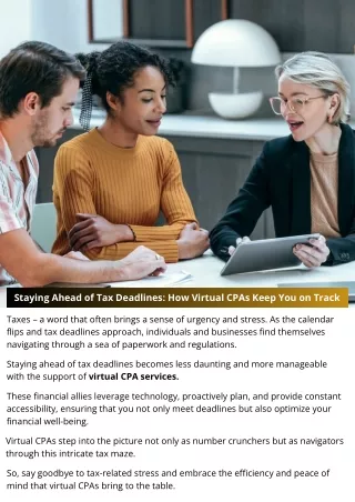Staying Ahead Of Tax Deadlines: How Virtual CPAs Keep You On Track