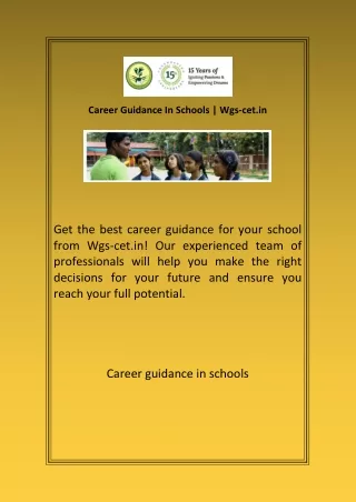 Career Guidance In Schools Wgs cet in