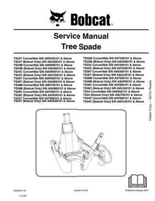 Bobcat TS32M BOBCAT ONLY Tree Spade Service Repair Manual SN A9UH00101 And Above