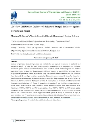 In-vitro Inhibitory Indices of Selected Fungal Isolates against Mycotoxin Fungi