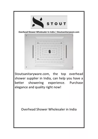 Overhead Shower Wholesaler In India Stoutsanitaryware com