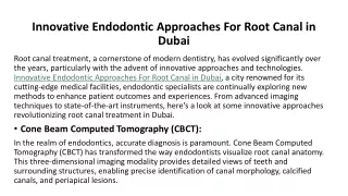 Innovative Endodontic Approaches For Root Canal in Dubai