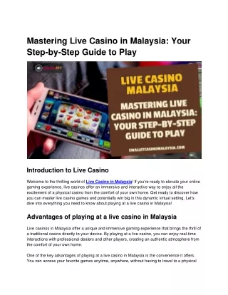 Mastering Live Casino in Malaysia: Your Step-by-Step Guide to Play
