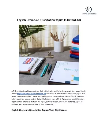 English Literature Dissertation Topics In Oxford, UK